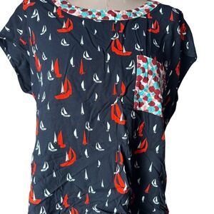 Anthropologie Porridge Women's Large Short Sleeve Top Sailboats